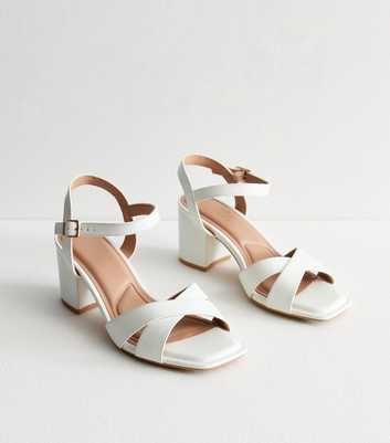 Wide Fit White Crossover-Strap Block-Heel Sandals