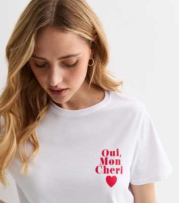 White Cotton Oui Mon Cheri Heart Logo T-Shirt