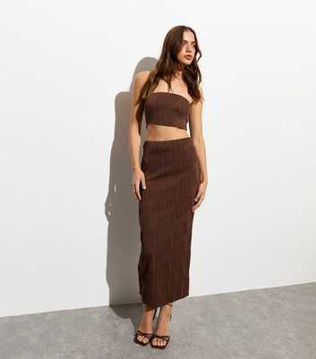 Dark Brown Ripple Midi Skirt