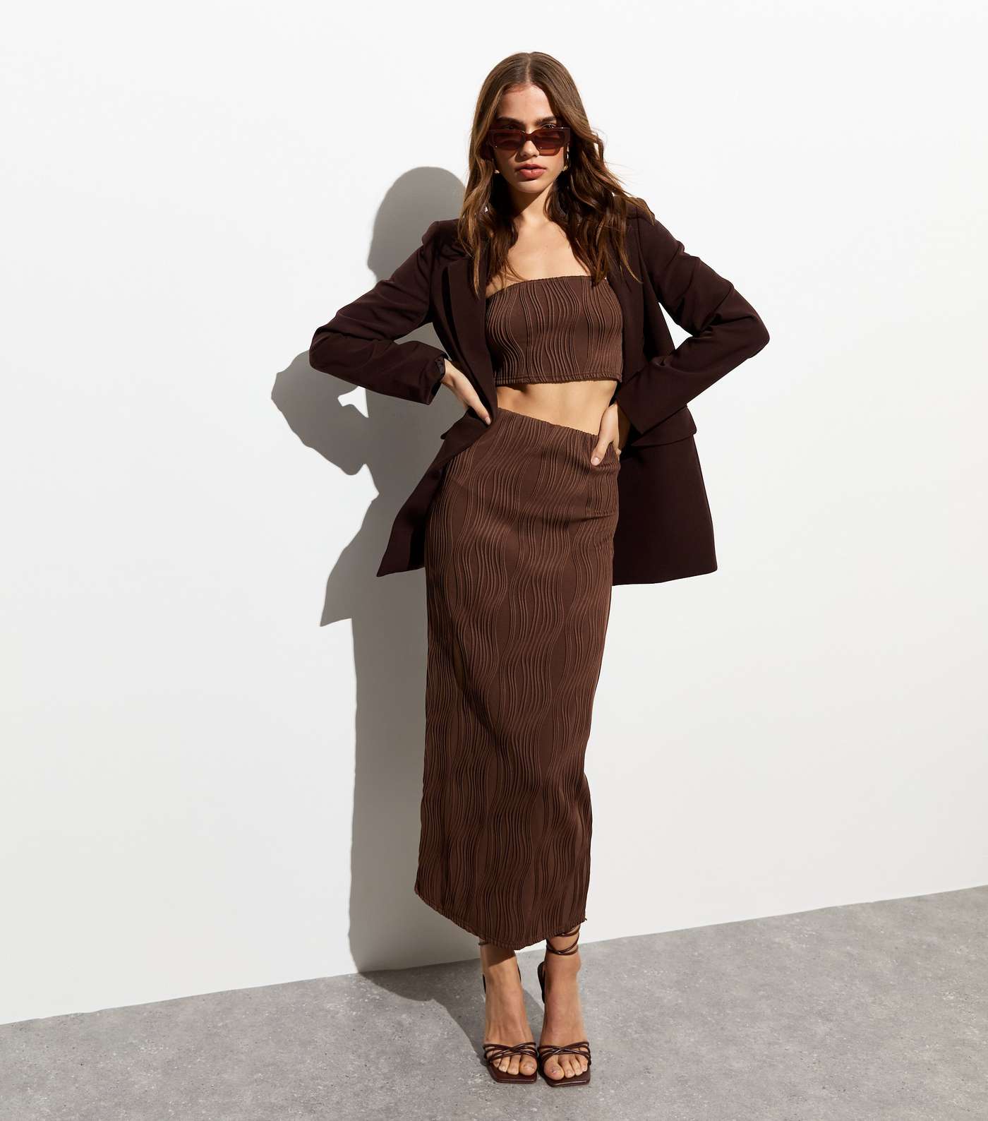 Dark Brown Ripple Midi Skirt Image 3
