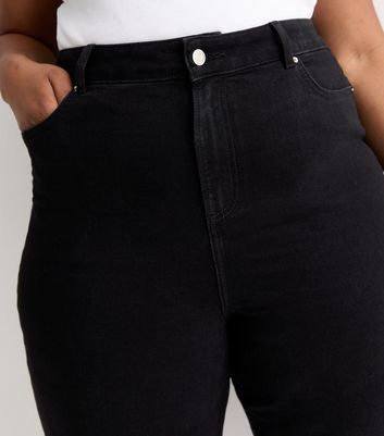 Curves Black Cotton-Blend Jorts New Look