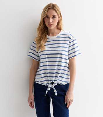 Blue Stripe Cotton Tie Front T-Shirt