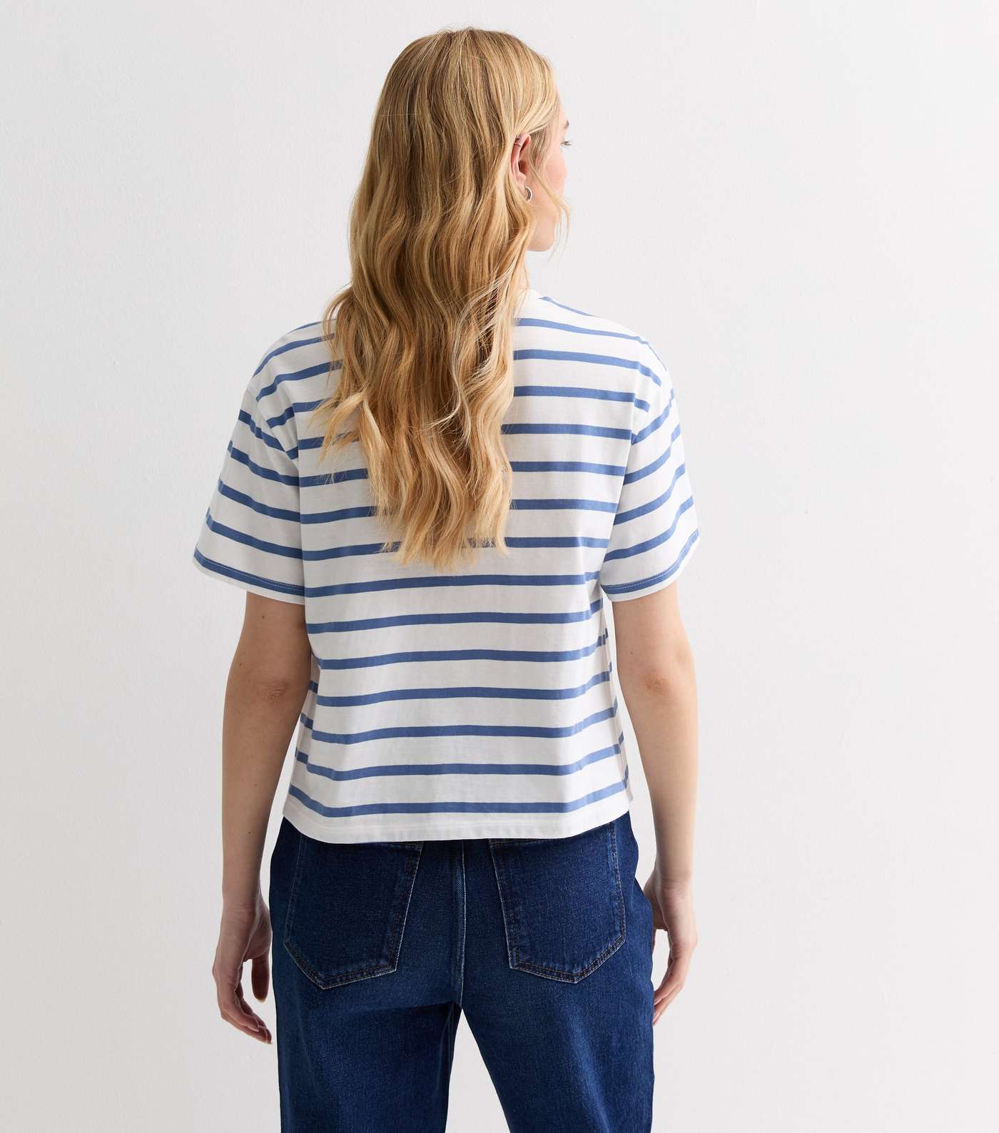Blue Stripe Cotton Tie Front T-Shirt Image 4