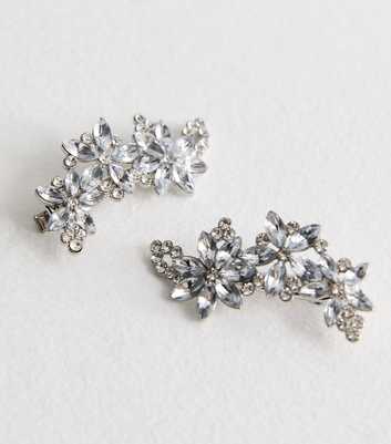 2 Pack Silver Diamanté Flower Hair Clips