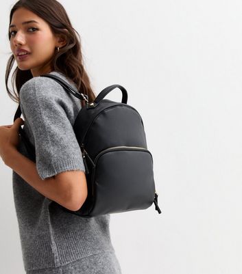 Black Leather Look Backpack New Look