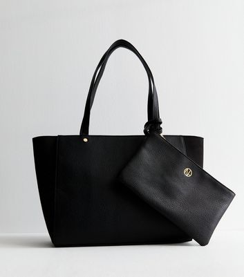 Black Leather Look Tote Bag and Pouch New Look