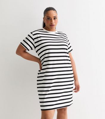 Curves White Stripe Cotton Mini T Shirt Dress New Look