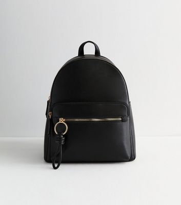 Black Leather Look Front Pocket Backpack New Look