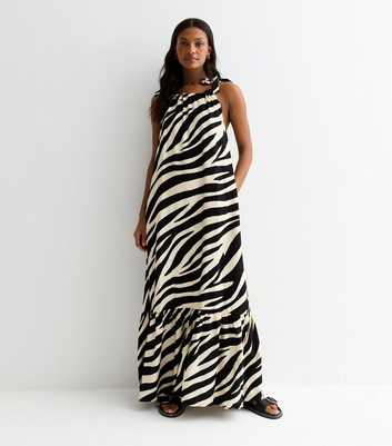 Gini London Off White Zebra Print Tie Strap Maxi Dress