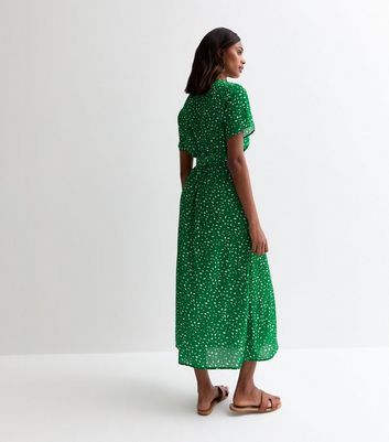 Gini London Green Fleck-Print Wrap Dress New Look
