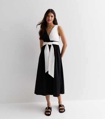Gini London Black Contrast Tie Front Midi Dress