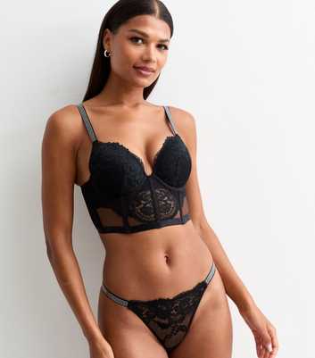 Black Lace Diamanté Strap Corset Bra