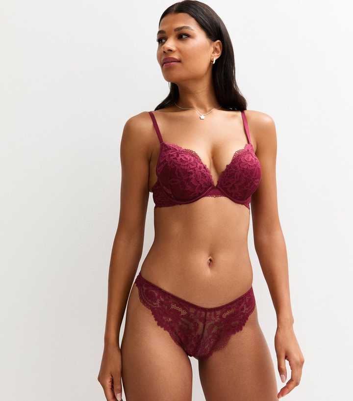 Burgundy High Waisted Lace Thong