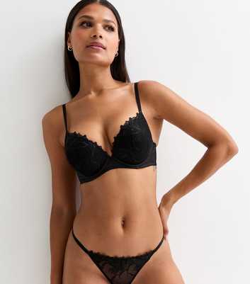 Black Floral-Embroidered Push-Up Boost Bra