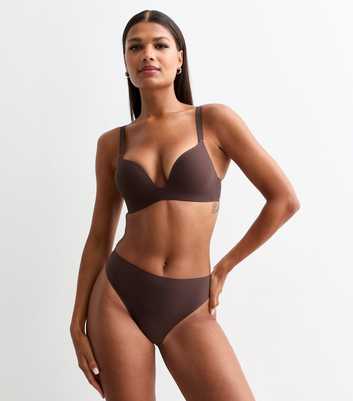 Brown Smooth High Waisted High Leg Thong 