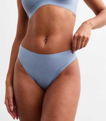 Blue Smooth High Waisted High Leg Thong