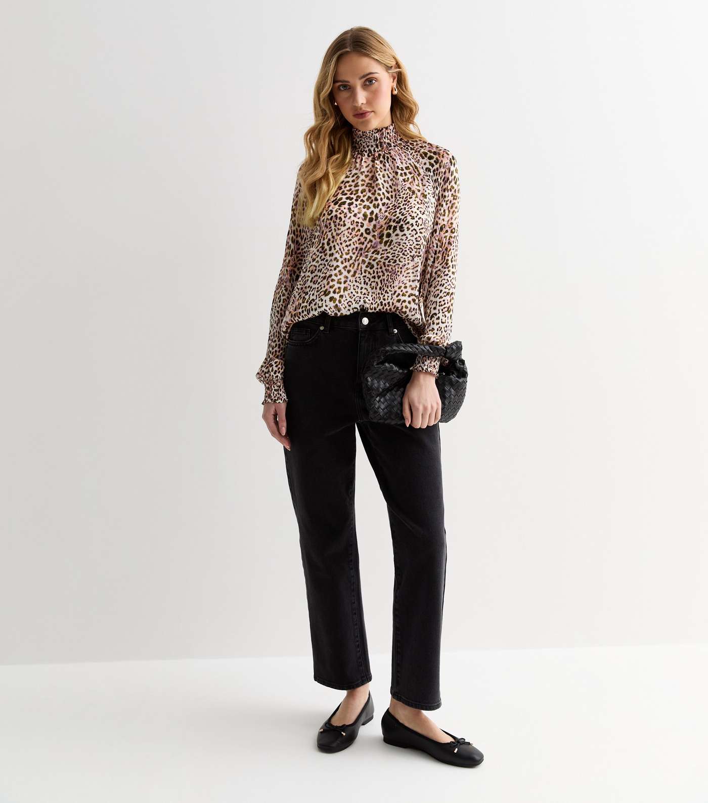 Gini London Off White Leopard Print Shirred Blouse Image 3