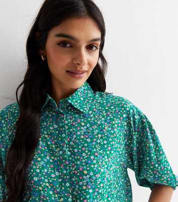 Gini London Green Ditsy Floral Collared Blouse