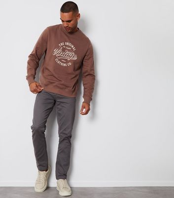Men's Threadbare Brown Vintage Logo Crew Neck Sweatshirt New Look