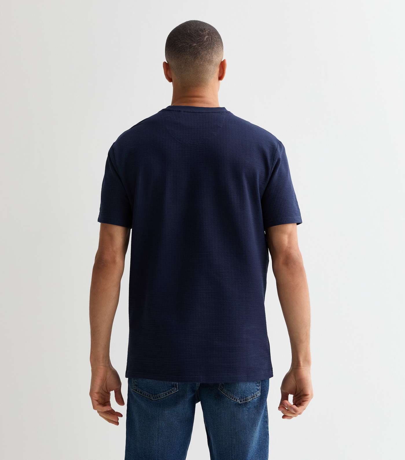 Navy Textured Short Sleeve T-Shirt Image 4