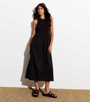 Black Cotton-Poplin Mix Midi T-Shirt Dress 