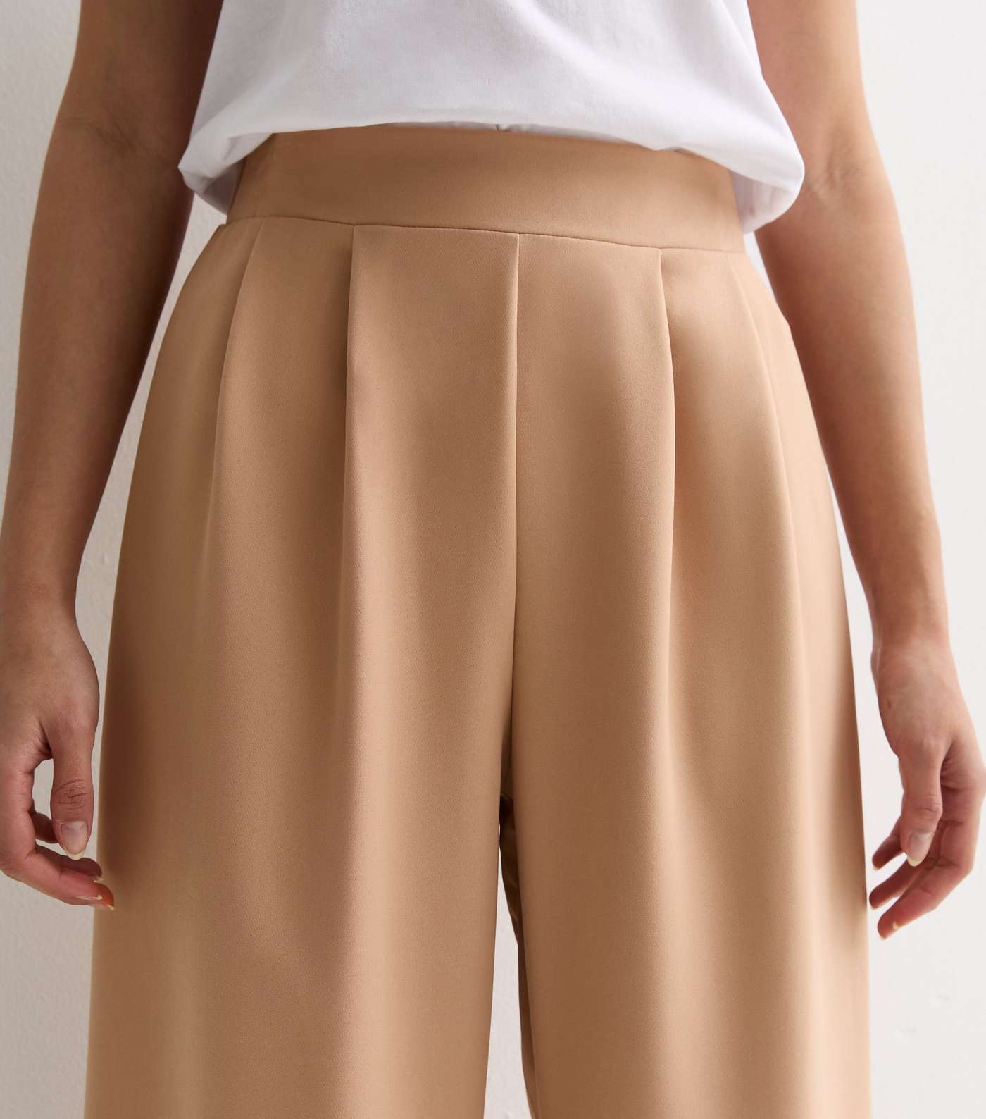 Stone Elasticated Tailored Wide Leg Trousers Image 3