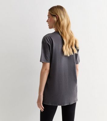 Dark Grey Acid Wash Brooklyn Logo Oversized T-Shirt New Look