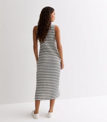 Petite Off White Stripe Fine Knit Midi Dress New Look