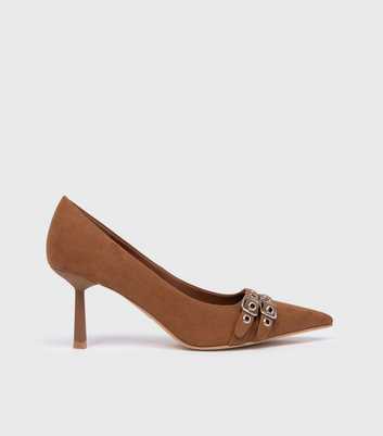London Rebel Brown Buckled Pointed Court Shoes