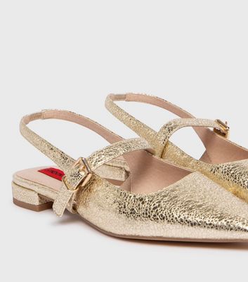 London Rebel Gold Slingback Flat Pumps New Look