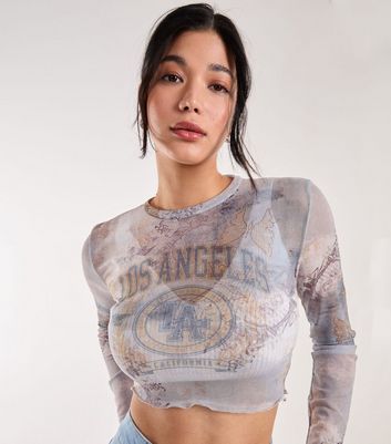 Pink Vanilla Pale Blue Mesh Los Angeles Logo Crop Top | New Look