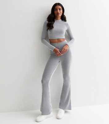 Pink Vanilla Grey Ribbed Jersey Flared Trousers
