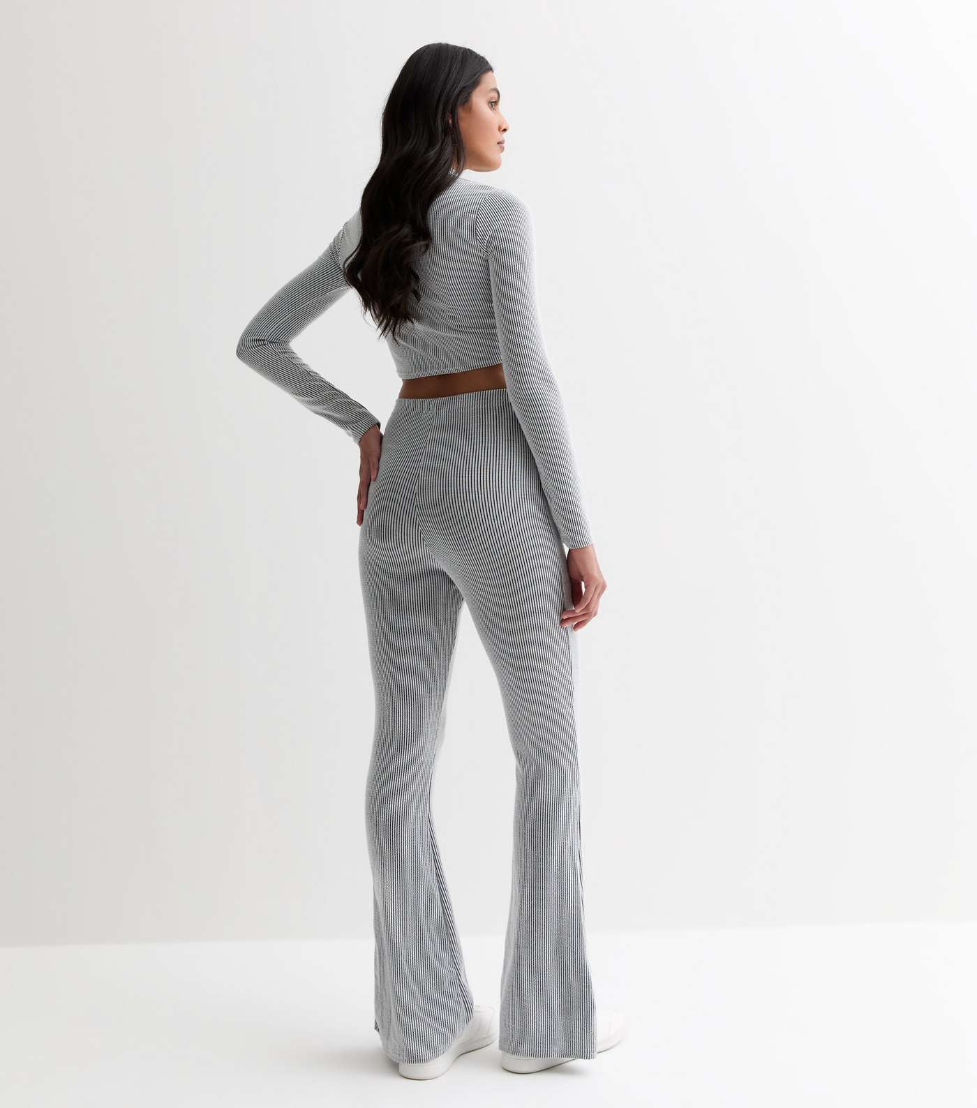 Pink Vanilla Grey Ribbed Jersey Flared Trousers Image 4