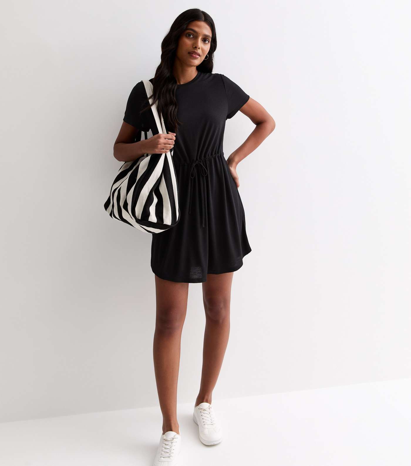 Black Jersey Drawstring Mini Dress Image 3