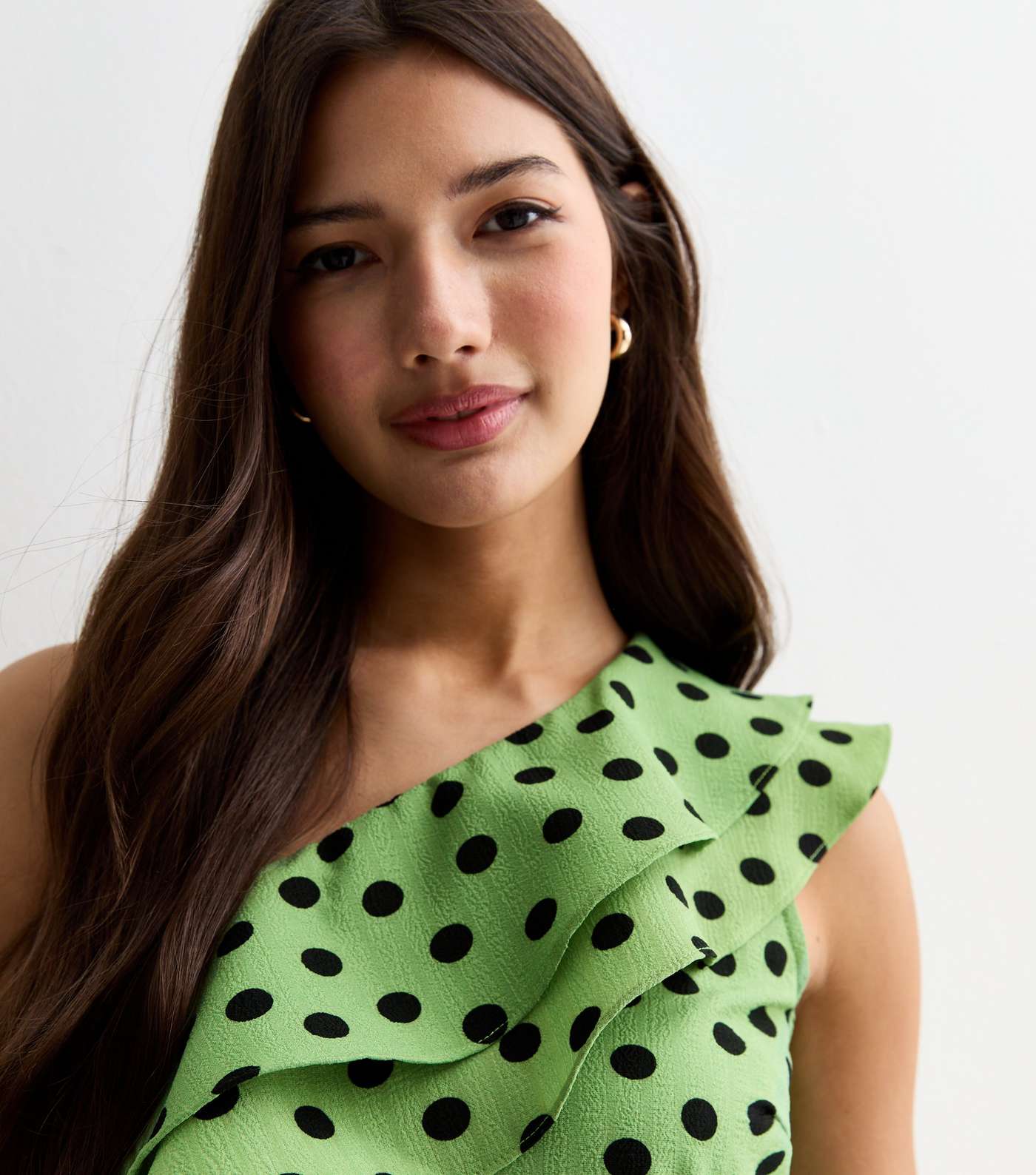 Gini London Green Spot One Shoulder Playsuit Image 2