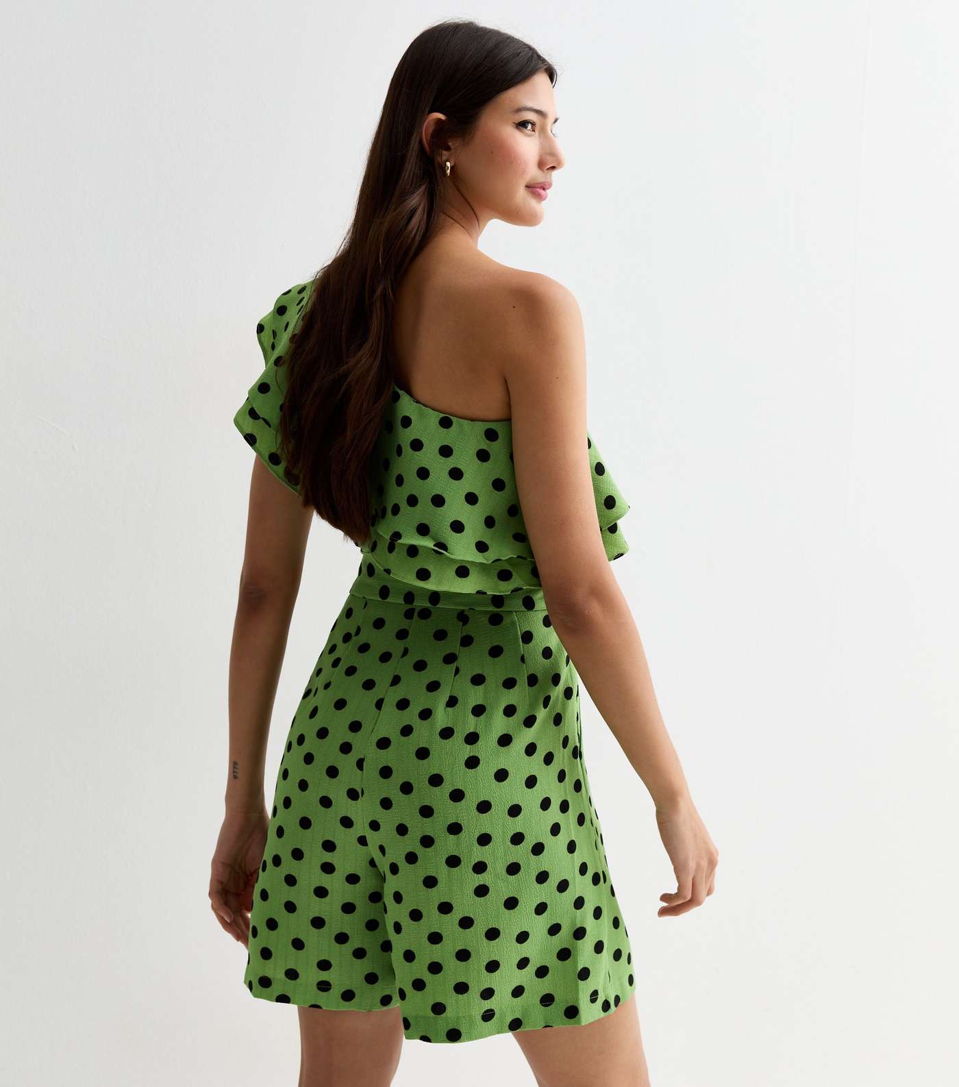 Gini London Green Spot One Shoulder Playsuit Image 4