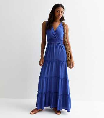 Gini London Bright Blue Shirred Waist Maxi Dress