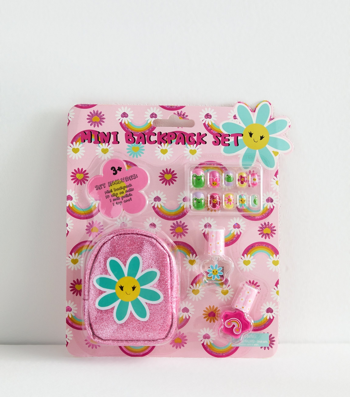 Pink Flower Mini Backpack Nail Set New Look