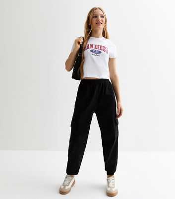 Girls Black Cuffed Cotton Cargo Trousers