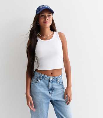 Girls White Ribbed Stretch-Cotton Crop Vest Top 