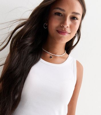 Girls White Ribbed StretchCotton Crop Vest Top New Look
