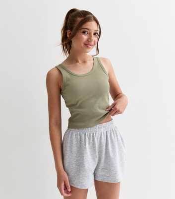 Girls Green Ribbed Stretch-Cotton Crop Vest Top 