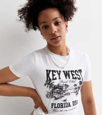 Girls White Cotton-Blend Key West Slogan T-Shirt