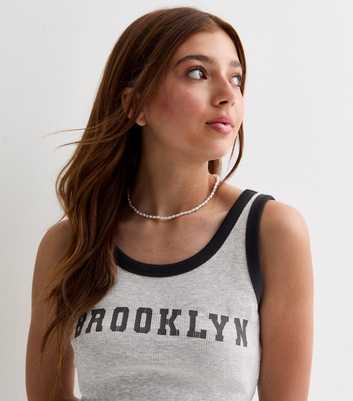 Girls Light Grey Brooklyn Print Scoop Neck Vest