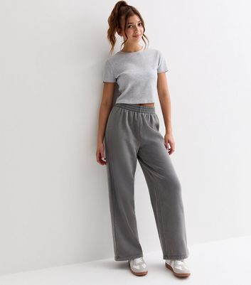 Grey Acid Wash Wide Leg Joggers New Look