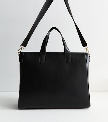 Black Leather Look Laptop Tote Bag New Look