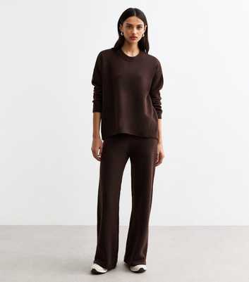 Dark Brown Knit Wide Leg Trousers