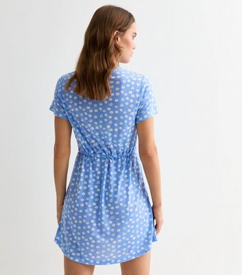 Blue Spot Print Drawstring Mini Dress New Look