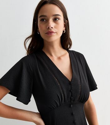Black Button Front Mini Tea Dress New Look
