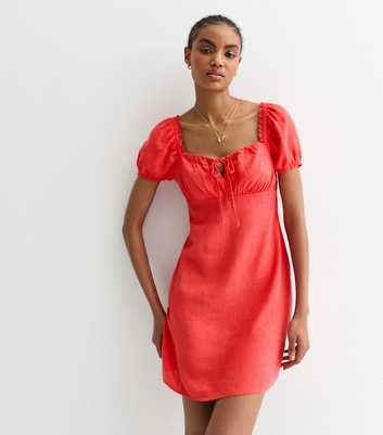 Tall Red Linen Blend Mini Dress